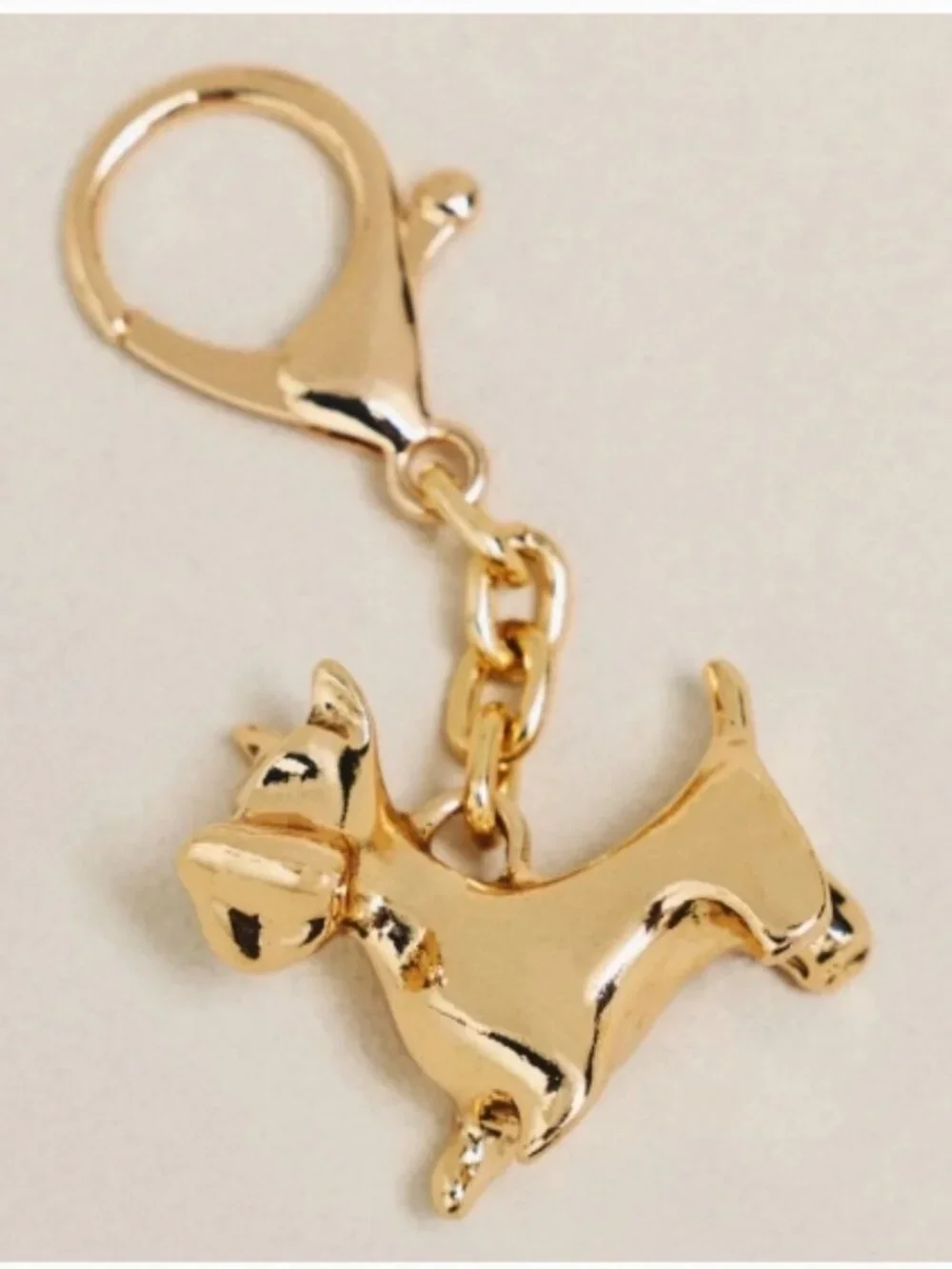 NWT Anthropologie Gold Dog Keychain Metal Gem Bag Charm Terrier Schnauzer